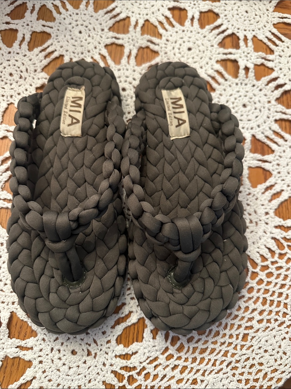 MIA Braided Fabric Flip Flops - Olive